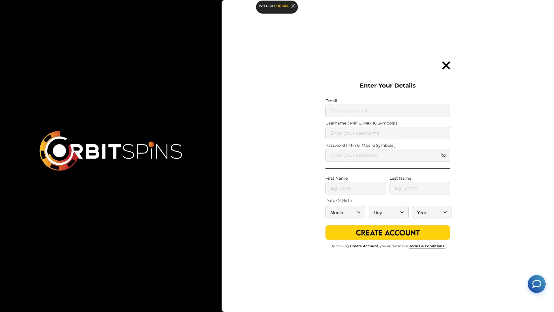 Orbit Spins registration form